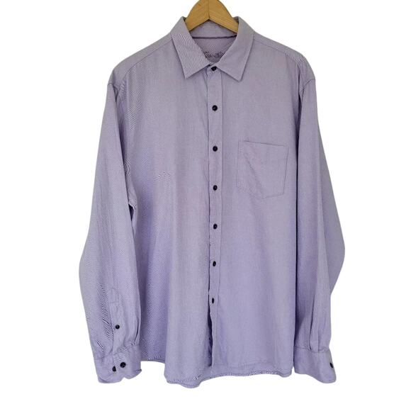 Tasso Elba Long Sleeve Button Down Shirt Mens Size L 16 16.5 Lilac White Striped - Picture 1 of 11